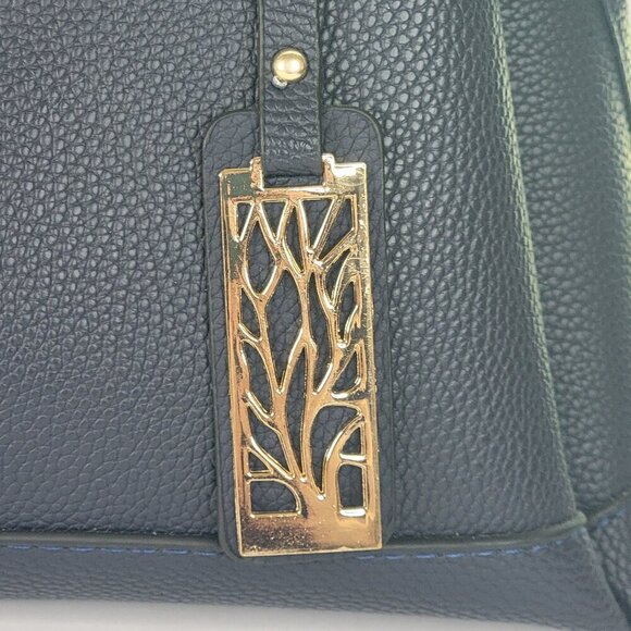 Ladies Pu Leather Top Handle Satchel Handbags Elegant Tote Bag Navy Blue - Picture 3 of 11